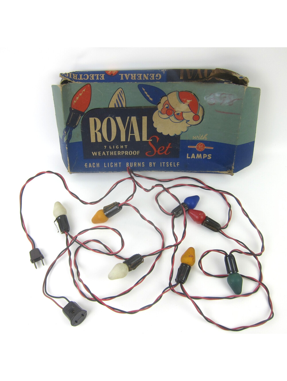 Vintage Christmas Lights 7 Light String Set & Box Blue Red Yellow Green WORKS